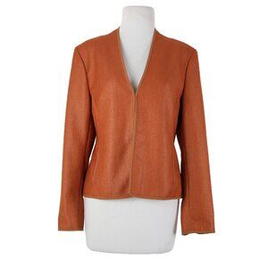 Jones New York Sz 8 Orange Lined Hook Eye Closure Polyester Silk Blazer Jacket